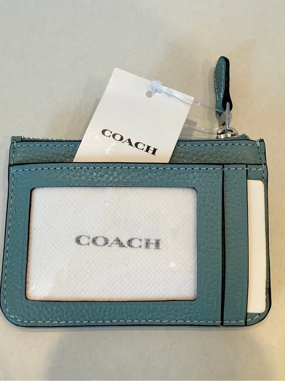 NWT Coach Pebble Leather Essential Mini ID Card Case with Key Ring-LH/Aquamarine - Picture 4 of 4